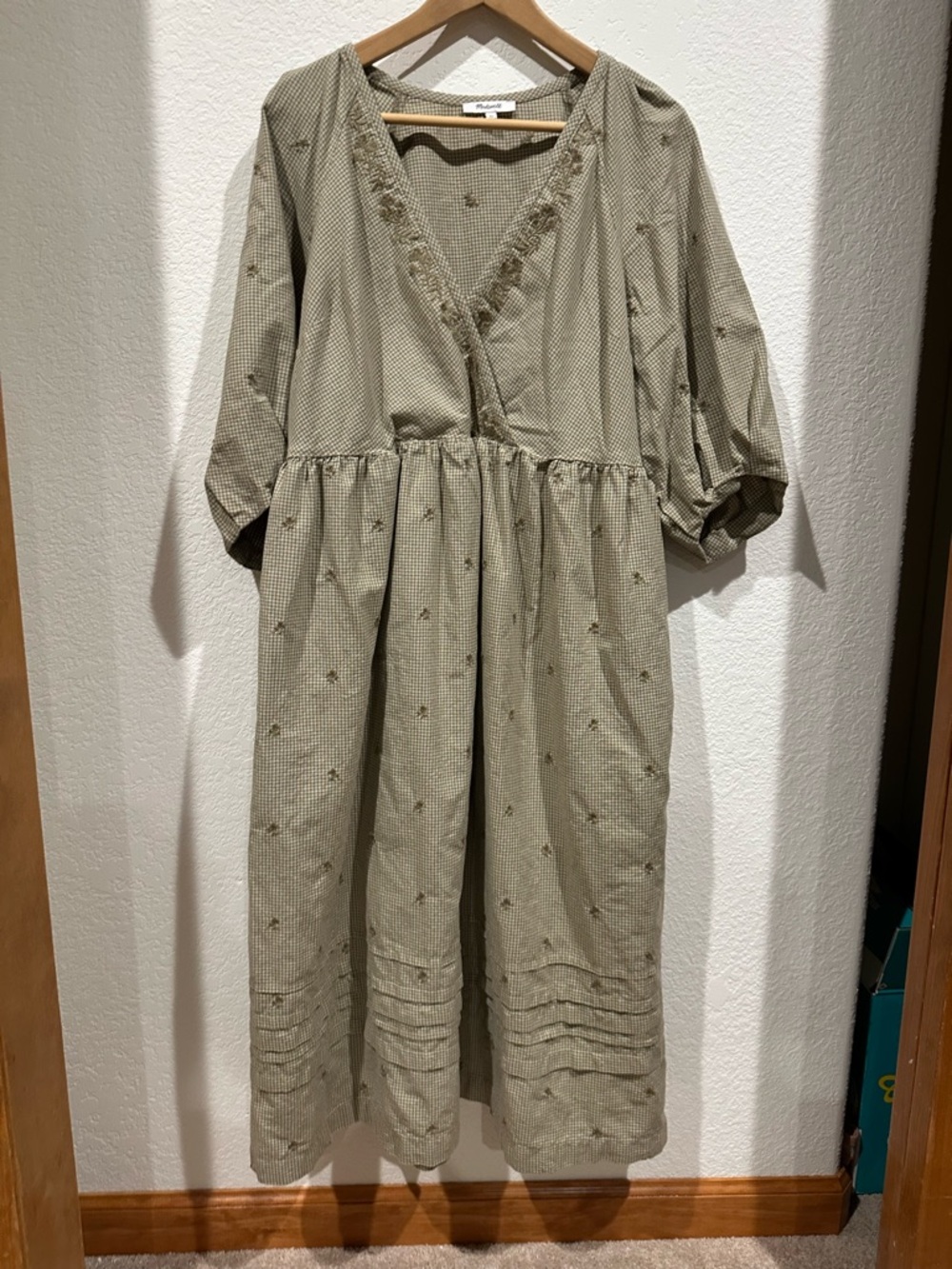 Madewell Olive Green Midi Dress with Embroidered Detail - Picture 7 of 11